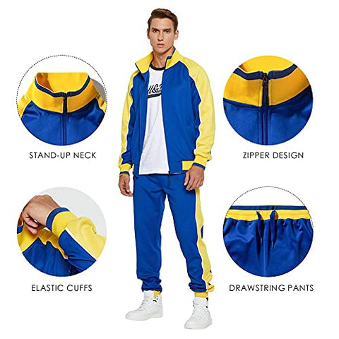 Image of Men's Sports Casual Tracksuit Set Hooded Long Sleeve Running Jogging Sweat Suits Blue L #49