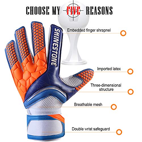 SHINESTONE Goalkeeper Goalie Gloves, Youth Adult Kids Soccer Football Goalkeeper Goalie Gloves with Strong Grip and Finger Protection to Prevent Injuries(Blue,Child Size 7)