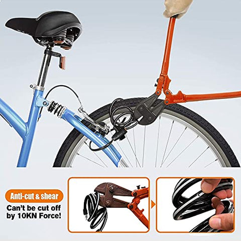 Image of FABSPORTS Cable Bicycle Lock Anti-Theft with 2 Keys, Waterproof Portable Bike Lock 90 cm Coiling Cable with Mounting Bracket (Black)