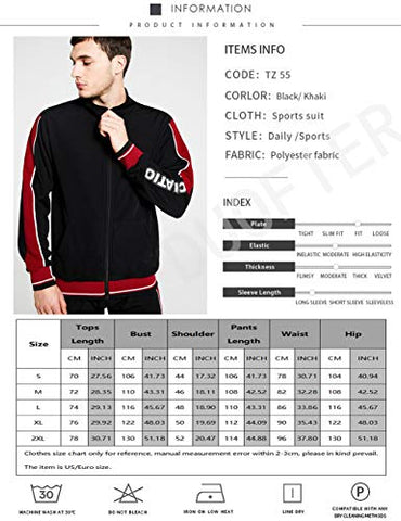 Image of Men Tracksuit Set Full-Zip Sweatshirt Jogger Sweatpants Warm Sports Suit Gym Training Wear, Tz55-black, XX-Large
