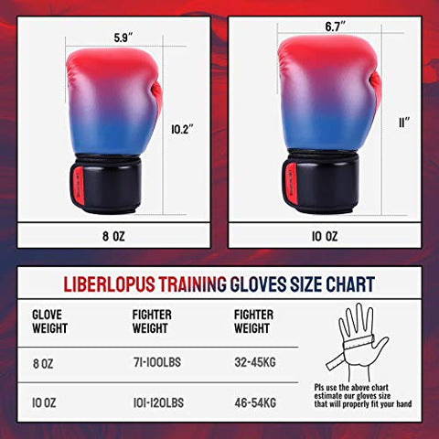 Image of Liberlupus Youth Boxing Gloves for 10-18, Teens Boxing Gloves with Gradients, 2 Sizes, Teenagers Junior Kids Boxing Gloves for Punching Bag, Kickboxing, Muay Thai, MMA (Red Blue, 8 oz)