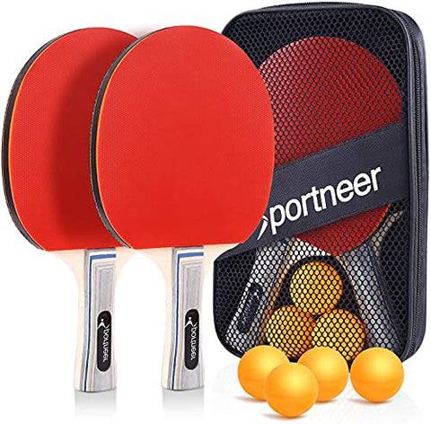 Image of Table Tennis Set,Red and Black Double-Sided Table Tennis Set of 2 Rackets and 4 Balls and Storage Bag for Children Adult Indoor/Outdoor Games,Best Gift for Boys and Girls