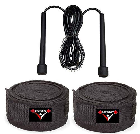 Image of VICTORY Combo -Professional Boxing Cotton Hand Wrap & Hand Bandage - Imported with Skipping Rope Big (Black)