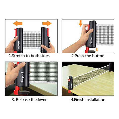 Image of FBSPORT Ping Pong Paddle Set, Portable Table Tennis Set with Retractable Net, 2 Rackets, 6 Balls and Carry Bag for Children Adult Indoor/Outdoor Games, Black