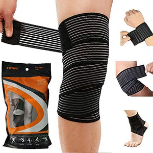 TIMA 1117 Polyester Elastic Knee Compression Bandage Wraps Support for Legs, Thighs, hamstrings Ankle & Elbow Elastic Compression Wraps Perfect for Squats, Powerlifting (Pack of 2, Black)