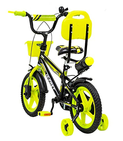 Image of HI-FAST 14 Inch Sports Semi-Assembled Cycle for Boys & Girls of 3 to 5 Years with Training Wheels (Frame: 14, Green)