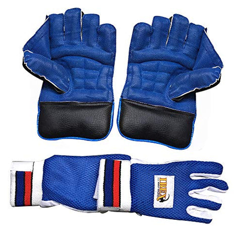 Image of JetFire Ibex College Men's Wicket Keeping Gloves and Inner Gloves Combo (Blue)