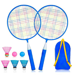 Ksera Badminton Rackets for Children Set of 2, Durable Professional Badminton Set for Children Indoor and Outdoor Sport Game with 4 Badminton and 2 Table Tennis-Blue