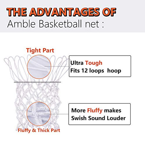 Image of Amble Basketball Net Heavy Duty Net in All Weather for Indoor and Outdoor - 12 Loops Rim