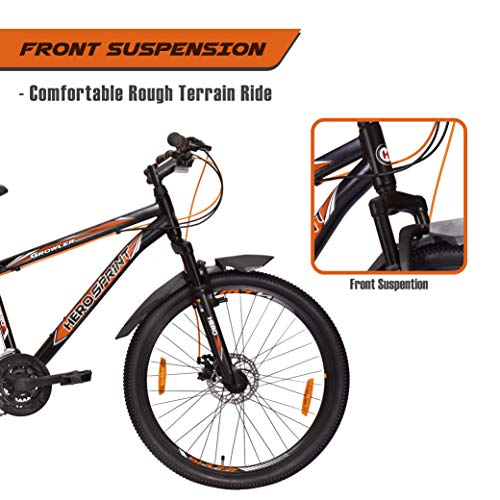 Hero Sprint Growler 26T 21 Speed with Dual Disc for Men (Color: Black/Orange), Mountain Bike, Frame Size: 17 Inches