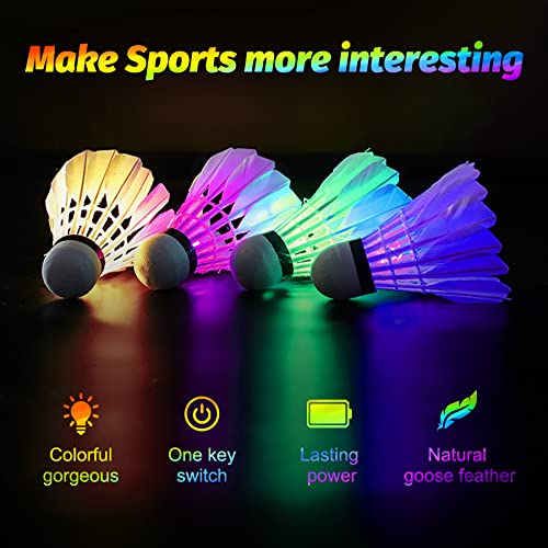 Coiry Dark Night 4 Pcs Coloré LED Badminton Plume Volant Volants Ne 