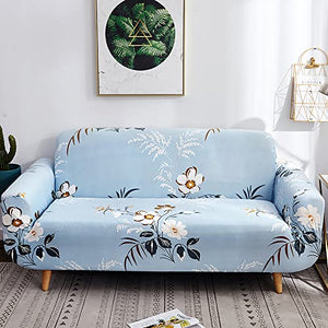 House of Quirk Universal Single Seater Sofa Cover Big Elasticity Cover for Couch Flexible Stretch Sofa Slipcover Floral Prints (Single Seater, Sky Blue Big White), Polyester & Spandex, Floral