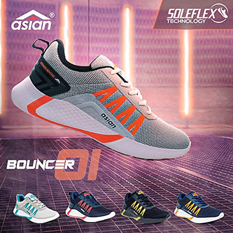 Image of ASIAN Men's Bouncer-01 Grey Firozi Sports Latest Stylish Casual Sneakers,Lace up Lightweight Shoes for Running, Walking, Gym UK-6