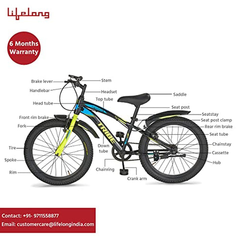 Image of Lifelong LLBC2001 Tribe 20T Cycle (Yellow and Black) I Ideal for: Kids (5-8 Years) I Frame Size: 12" | Ideal Height : 3 ft 10 inch+ I Unisex Cycle| 85% Assembled (Easy self-Assembly)
