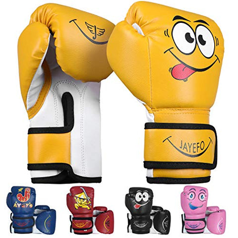 Image of Jayefo Kids Boxing Gloves 4 OZ Training MMA Boys Girls Punching Kick Muay Thai Youth Junior (Yellow, 6 OZ)