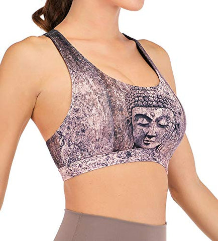 Image of Chisportate Women's Strappy Sports Bra Removable Padded Bra Comfort Yoga Bra Tops Activewear for Workout Running Fitness, Buddha Vintage, Large