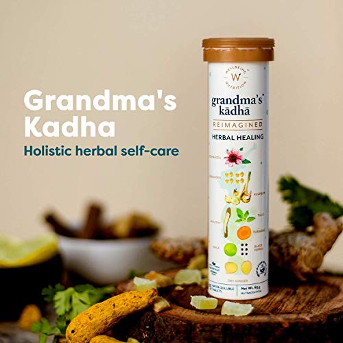 Wellbeing Nutrition Grandma's Kadha - Ayush Kwath Immunity Booster | Ayurvedic Kadha for Immunity, Cold, Cough, Sore Throat & Congestion |Immunity Boosters for Adults (15 Effervescent Tablets)
