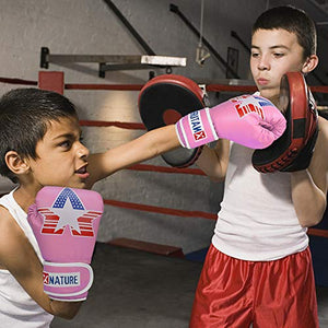 Xnature 4oz 6oz 8oz PU Kids Boxing Gloves w/Gift Box Children Cartoon MMA Kickboxing Sparring Youth Boxing Gloves Training Gloves Age 5-12 Years Pink