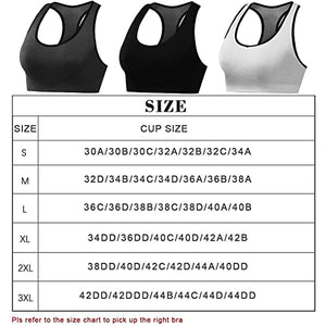 NanaDay Racerback Sports Bras for Women High Impact Workout Gym Yoga Activewear Bra 3-Pack (Black+Grey+White, 2XL)