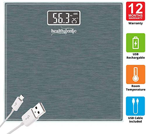 Image of Healthgenie Digital Weight Machine, Weighing Machine For Human Body Digital Weighing Scale, With USB Charging & 1 Year Warranty (Dark Grey).