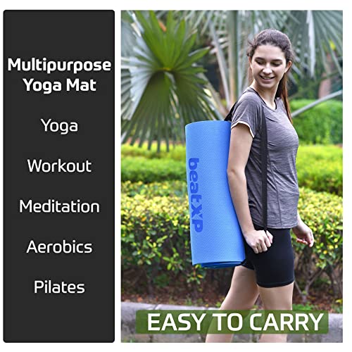 beatXP Blue Color Yoga Asan Mat With Carry Strap (6mm) Textured Surface, Extra Thick, High Resilience Exercise Mat For Meditation, Pilates, Stretching, Floor & Gym Fitness Workouts Ideal For Men and Women