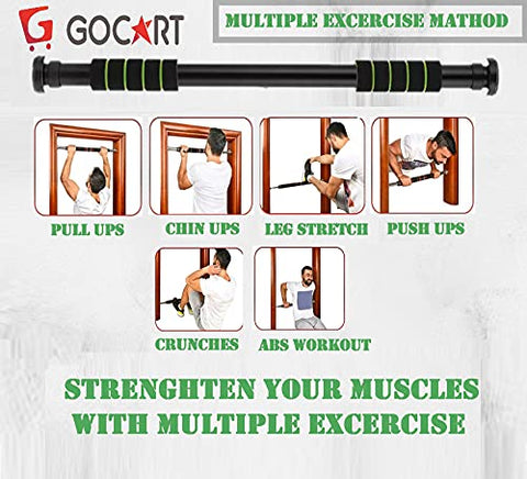 Image of GOCART WITH G LOGO Nonslip Carbon Steel Doorway Gym Bar, Pull-up Bar for Home, Mountable, Adjustable in Length, (Green, Size 63-95)
