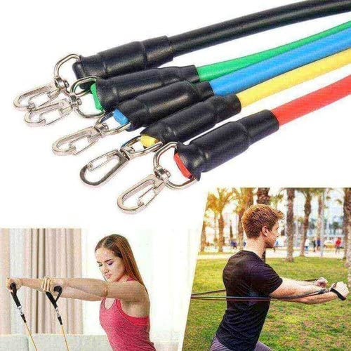 Qsfi 11 Piece Gym Resistance Band for Workout, Resistance Band for Exercise, Resistance Band for Pull ups, Triceps, Legs, Rubber Resistance Band Tube with Door Anchor and Hook (Blue rw)