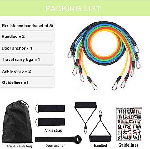 Image of RYLAN-Resistance Bands Set for Exercise, Stretching, and Workout Toning Tube Kit with Foam Handles, Door Anchor, Ankle Strap, and Carrying Bag for Men, Women (TPE)