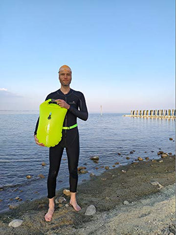 Image of LimitlessXme Swim Buoy & Drybag - Safety for Swimmers, Open Water and Triathlon. Pull Buoy for Adults and Kids. Yellow Signal Swimming Bubble