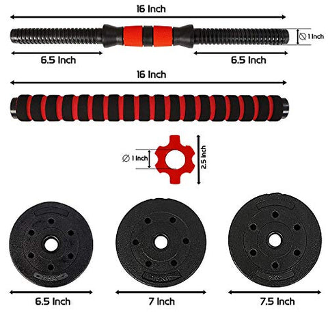 Image of FITSY Adjustable Dumbbell Set - 20 kg PVC Dumbbell and Rod Set for Home Gym Workout with Extension Barbell Rod [AR-2693]