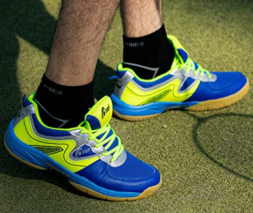 B-TUF Men's Blue, Green Closed-toe Badminton Shoes - 8 UK