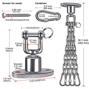 BeneLabel Permanent Antirust Stainless Steel 304 Heavy Duty Boxing Punching Bag Chain, 800 LB Capacity, 360‚ Rotation Spherical Swing Hook with 4 Chains and 4 Carabiners, 2 Wood Screws for Wooden Set