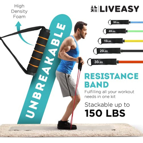 Image of LivEasy Essentials Unbreakable 100 % Natural Latex Rubber Resistance Bands for Workout - Men & Women (Set of 12)