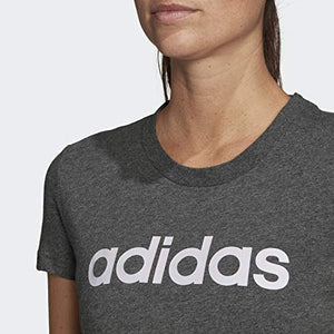 adidas Women's Essentials Linear Slim Tee Dark Gray Heather/Purple Tint X-Small