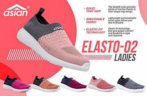 Image of ASIAN Women's Elasto-02 Grey Knitted,Sports,Walking,Slipon Shoes UK-4