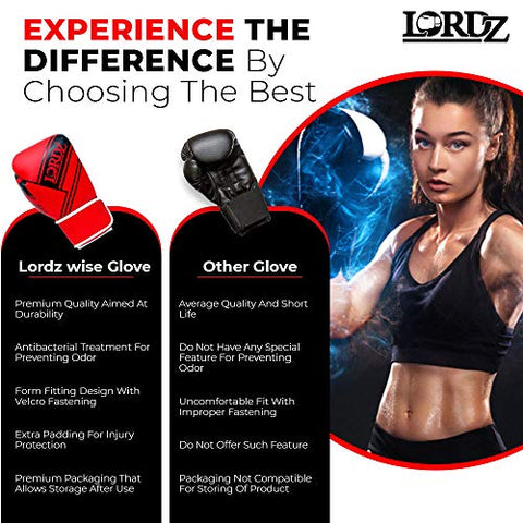 Image of Lordz Wise Gloves I Men & Women’s Premium Synthetic Leather Boxing Gloves with Hand Crafted Padding, Gloves for Sparring, Muay Thai, MMA, Training and Heavy Bag Workout