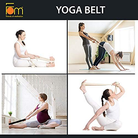 Image of FOM (Friends of Meditation) High Quality Thick and Reinforced Cotton Yoga Belt with An Adjustable Brass Buckle for Daily Stretching, Yoga, Pilates, Physical Therapy, Fitness (White, 10ft x 1”).