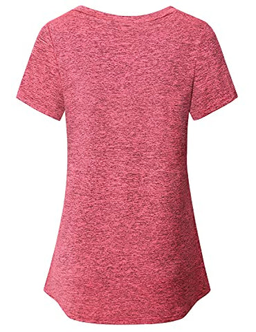 Image of Fashion Tops for Women Dressy,Sports Workout Hiking Short Sleeve V Neck Active Shirts Soft Comfortable Tunics Training Weight Lifting Fitness Clothes Daily Leisure Wear Pink Large