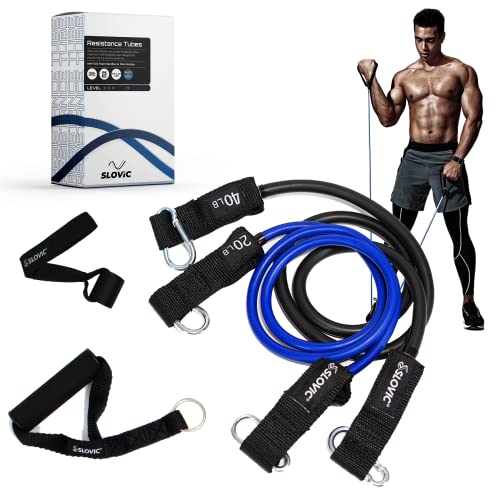 SLOVIC Resistance Tube/Band with Sturdy Handles, Door Anchor for Men and Women with Extensive Guide Containing 30 Plus Exercises | 3 Years Warranty