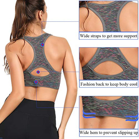 Image of TOBWIZU Women Racerback Sports Bras -Removable Padded Seamless Med Support for Yoga Gym Workout Fitness Activewear Bra