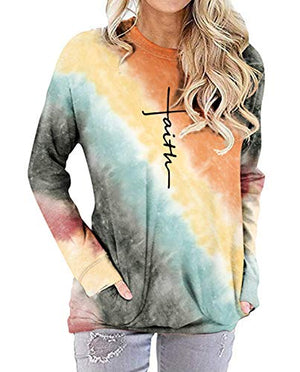 MANSY Womens Summer Casual Letter Printed Tshirts Short sleeve and Long sleeve Graphic Tees Tops Sweatshirt Pockets (XX-Large, M-Orange)