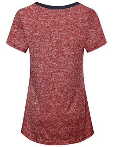 Image of Miusey Yoga Tops for Women, Ladies Short Sleeve Sport Exercise Elastic Petite Activewear Fast Dry Running Solid Color Light Weight Cool Relaxing Wearing Wine M