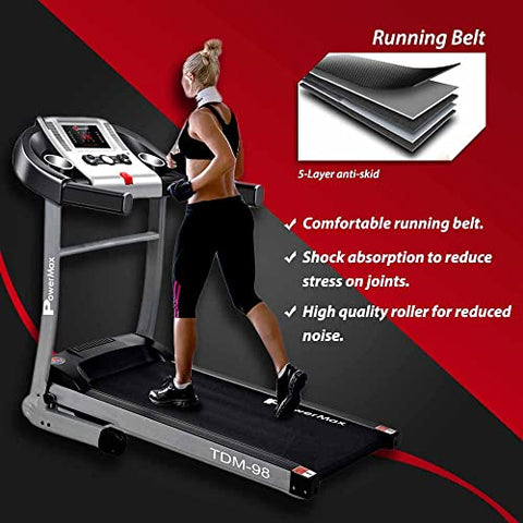 Image of PowerMax Fitness TDM-98 (4.0HP Peak) Motorized Treadmill With USB Connection, Home Use & Heart Rate Sensors - Black