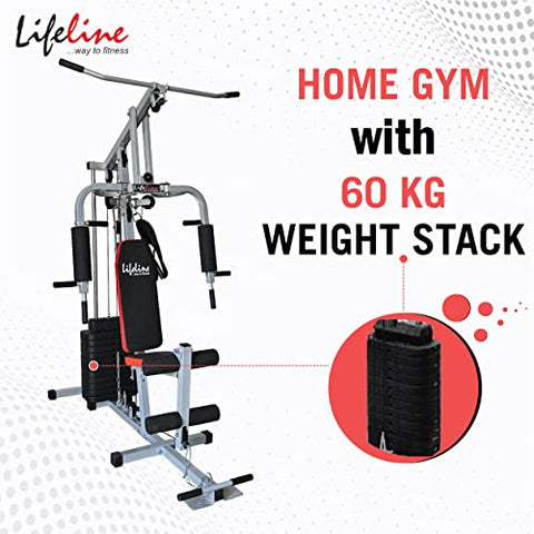 Image of Lifeline Fitness HG-009 Home Gym Combo with LA 100 Push Up Bar, Home Gym with 60Kg Weight Stack