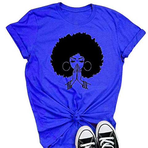 Image of Qianxitang Women's Tops Cute Graphic Print Summer Causal Cotton Round Neck Short Sleeve Blouses T Shirt (Blue,X-Large)