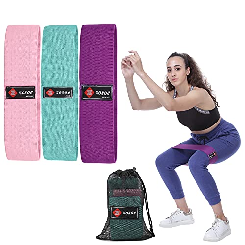 ZOSOE Fabric Resistance Loop Bands for Exercise,3 Pack Non-Slip Workout Fitness Resistance Bands for Men and Women and Workout Non Slip Hip Booty Bands for Squats, Action Guide &Carry Bag (Set of - 3)