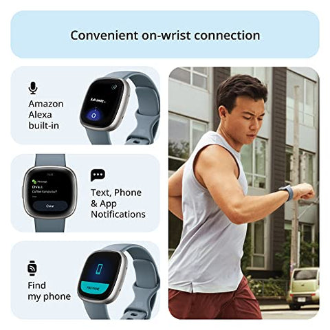Image of Fitbit Versa 4 Fitness Watch (Waterfall Blue / Platinum Aluminium) with 6-Month Premium Membership