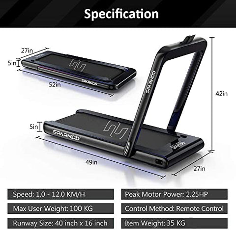 Image of Sparnod Fitness STH-3030 (4 HP Peak) 2 in 1 Foldable Treadmill for Home Cum Under Desk Walking PadSlim Enough to be stored Under Bed (Black)