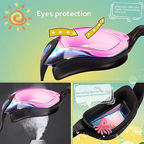 Image of aegend Kids Swim Goggles, Pack of 2 Swimming Goggles for Children Boys & Girls Age 3-9, Silicone Nose Bridge, Clear Vision, Easy-Adjustable Strap, UV Protection, Anti-Fog, No Leaking, Aqua & Fuchsia