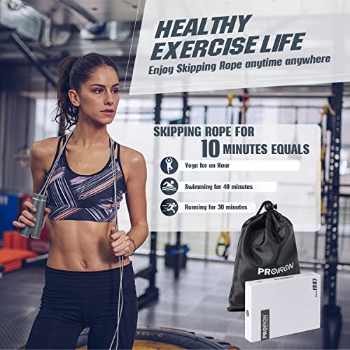 PROIRON Weighted Skipping Rope (GRAY)1LB, Weighted Jump Rope Extra Thick 7mm, Skipping Rope Adult for Women Men, Heavy Jump Rope for Exercise, Boxing, Fitness (Adjustable Speed Rope 3M Long)